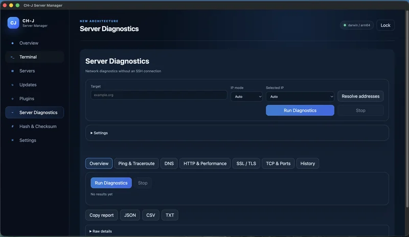 CH-J Server Manager – Serverdiagnose