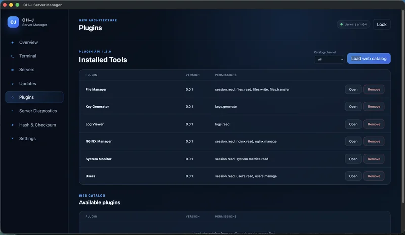 CH-J Server Manager – Installierte Plugins