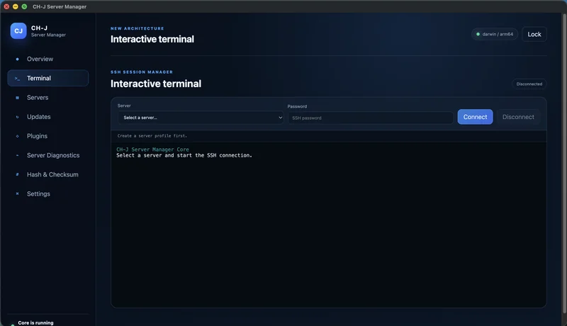CH-J Server Manager – Interaktives SSH-Terminal